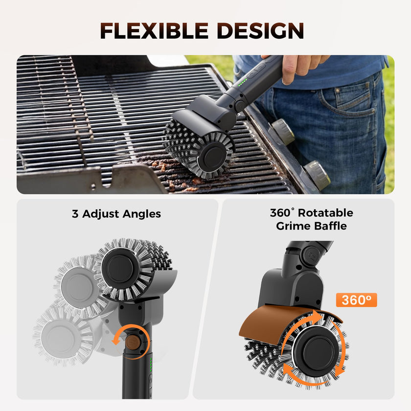 Leebein Electric Grill Brush for Outdoor, 2026 New BBQ Grill Cleaner with 3 Heads, 3-Speed & Angle Adjust Cordless Rotary Grill Brush, 150 Mins Runtime Grill Cleaning Brush for Barbecue Grates 🍁 All In One Marketplace Canada