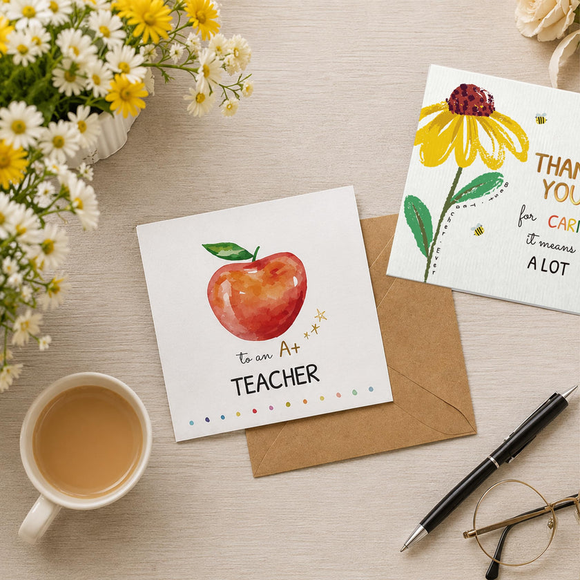 27 Teacher Thank You Cards 9 Classroom Designs with Gold Foil 15x15 cm 🍁 All In One Marketplace Canada