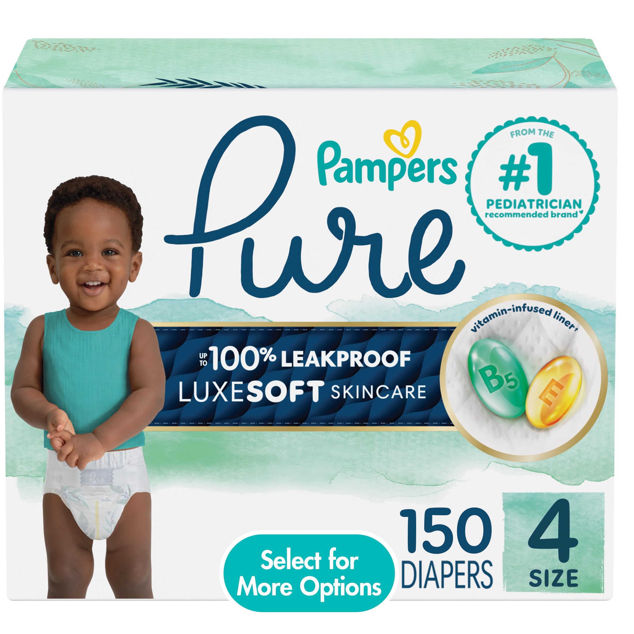 Pampers Pure Baby Diapers, Size 4 (22-37 lbs), 150, Up to 100% Leakproof, Premium Hypoallergenic Soft Diapers 🍁 All In One Marketplace Canada