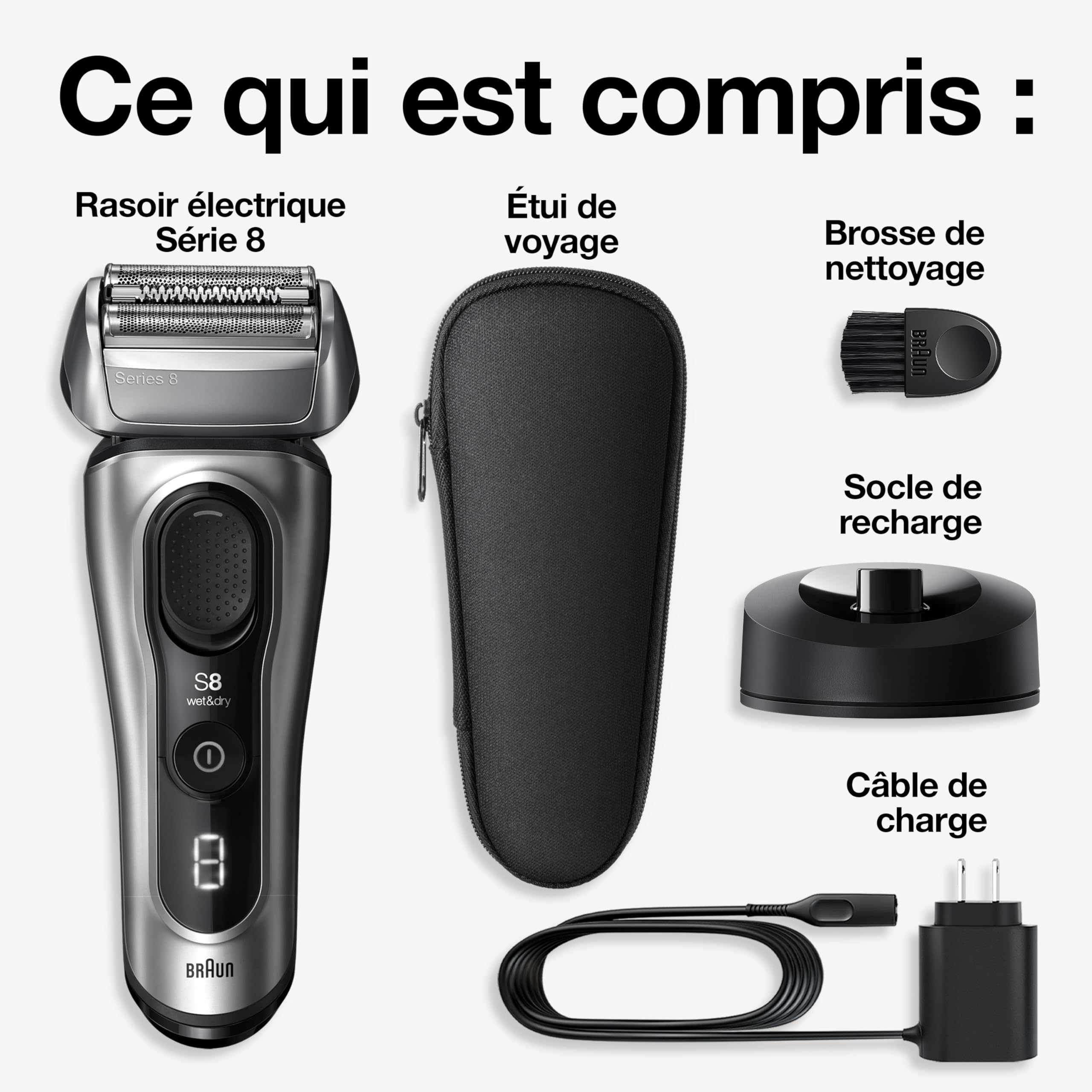 Braun Series 8 Electric Shaver for Men with Precision Long Hair Trimmer, Wet and Dry Electric Razor with Charging Stand and Travel Case, 8517s Galvano Silver 🍁 All In One Marketplace Canada