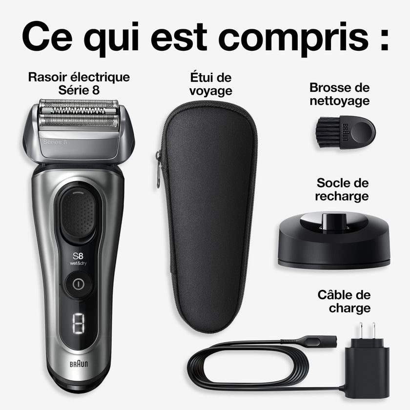 Braun Series 8 Electric Shaver for Men with Precision Long Hair Trimmer, Wet and Dry Electric Razor with Charging Stand and Travel Case, 8517s Galvano Silver 🍁 All In One Marketplace Canada
