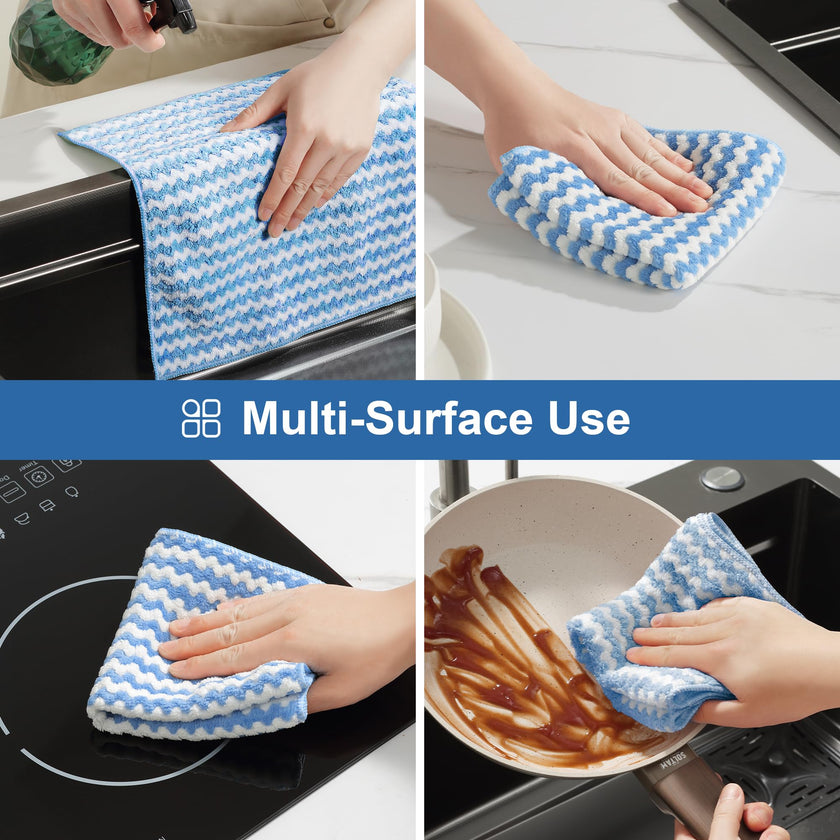 JOYMOOP Microfiber Cleaning Cloths, Dish Cloths for Washing Dishes, 18 Pack Kitchen Towels, Reusable and Washable Dish Towels for Dish Drying Washing, Absorbent Streak Free Lint Free Rags - 10