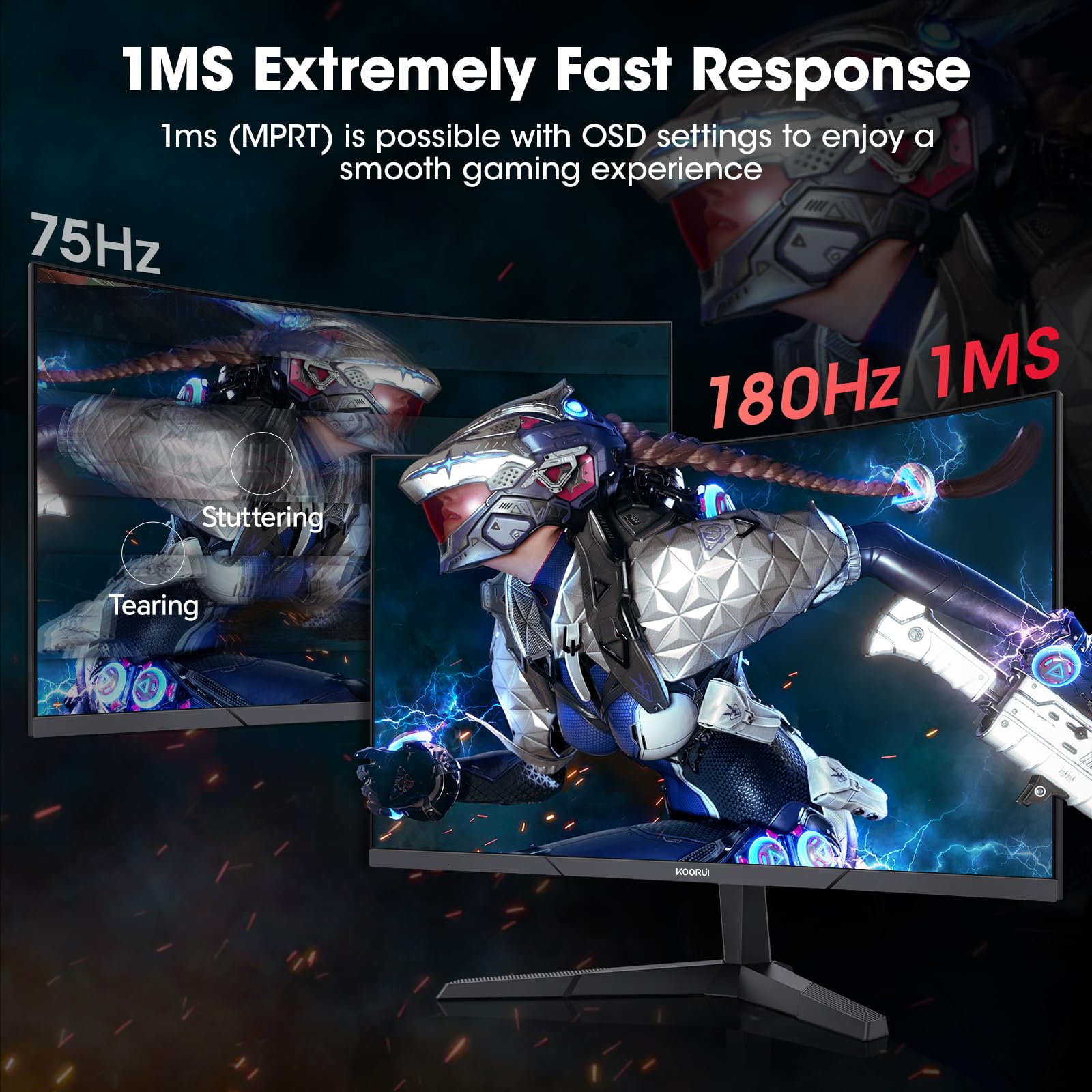 KOORUI 24 Inch Curved Gaming Monitor, 180Hz 1080P 1500R, Adaptive Sync, HDR 🍁 All In One Marketplace Canada