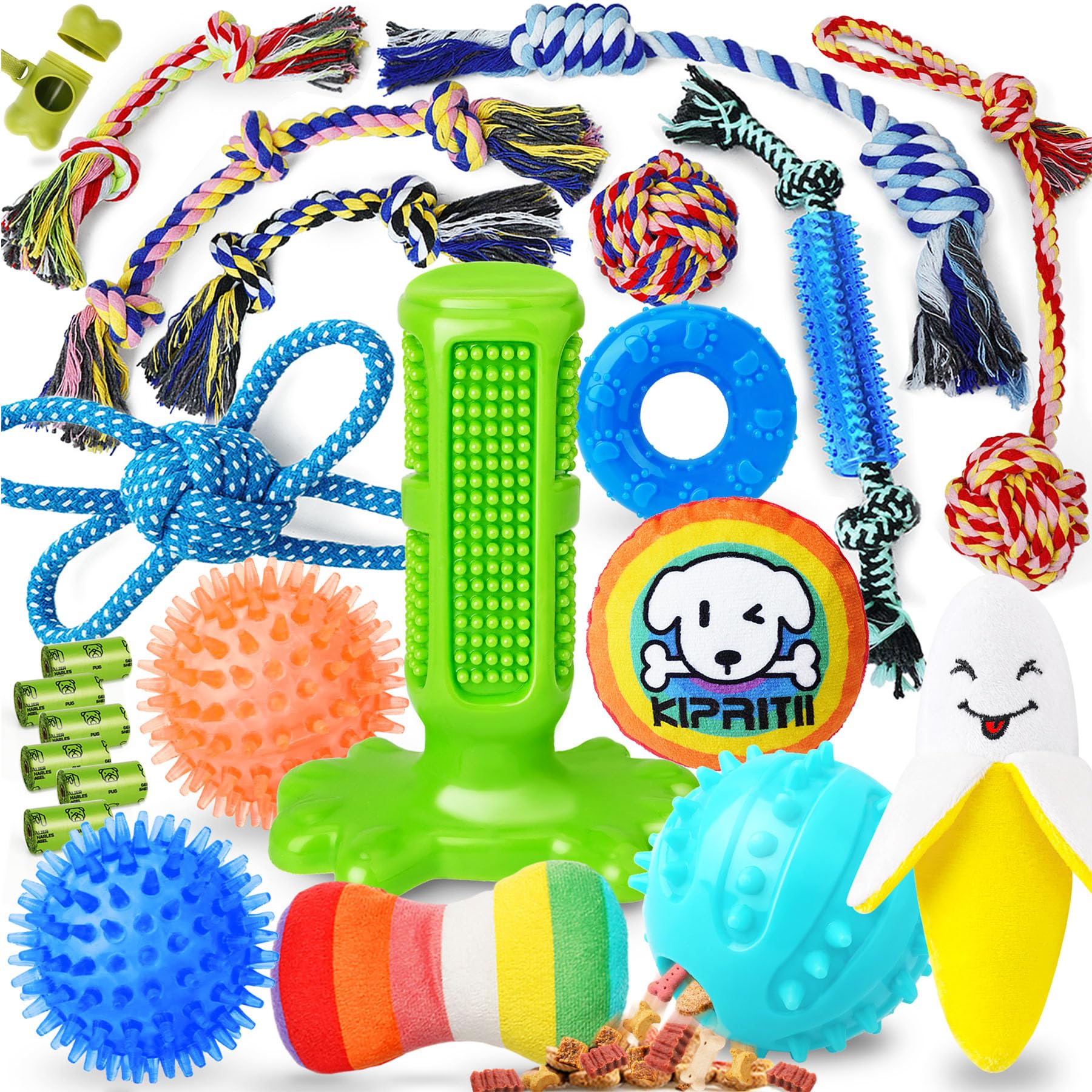 KIPRITII Dog Toys for Puppy Teething - 23 Pack Puppy Teething Toys for Boredom, Pet Dog Toothbrush Dog Toys with Rope Toys, Dog Treat Ball and More Squeaky Toy for Puppies and Small Dogs 🍁 All In One Marketplace Canada
