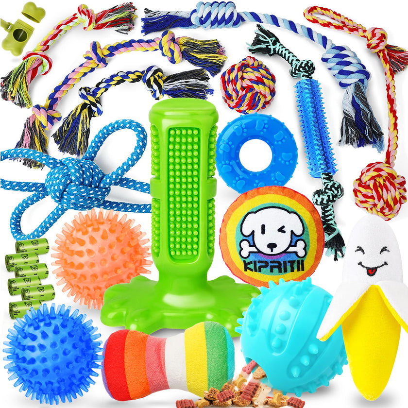 KIPRITII Dog Toys for Puppy Teething - 23 Pack Puppy Teething Toys for Boredom, Pet Dog Toothbrush Dog Toys with Rope Toys, Dog Treat Ball and More Squeaky Toy for Puppies and Small Dogs 🍁 All In One Marketplace Canada
