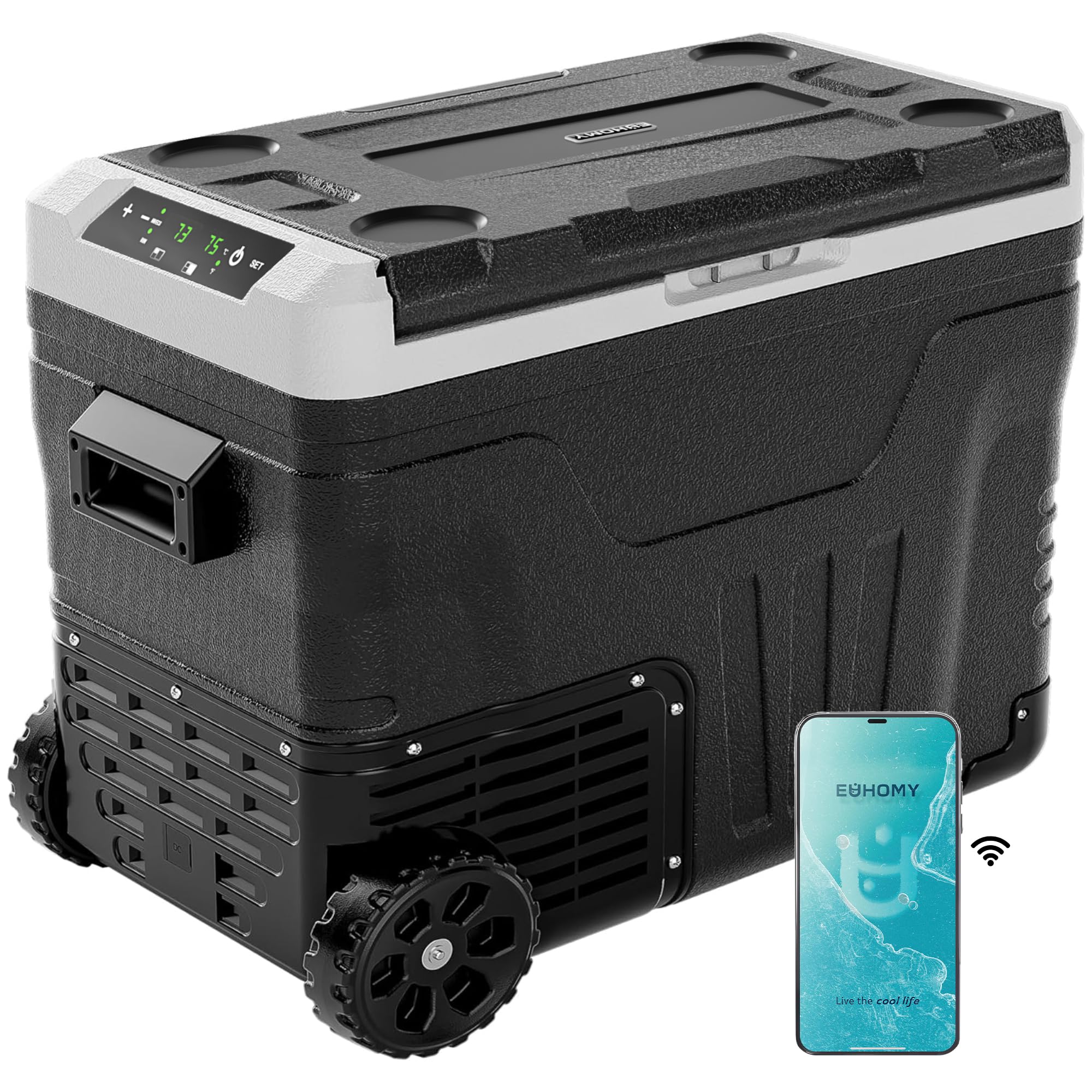 EUHOMY 12 Volt Refrigerator, 53QT(50L) Electric Cooler, Portable Freezer 12V/24V DC 110-240V AC, 12V Fridge -4℉~68℉, 12V Cooler with Wheels & 2 Baskets for Travel, Truck, Boat, Camping 🍁 All In One Marketplace Canada