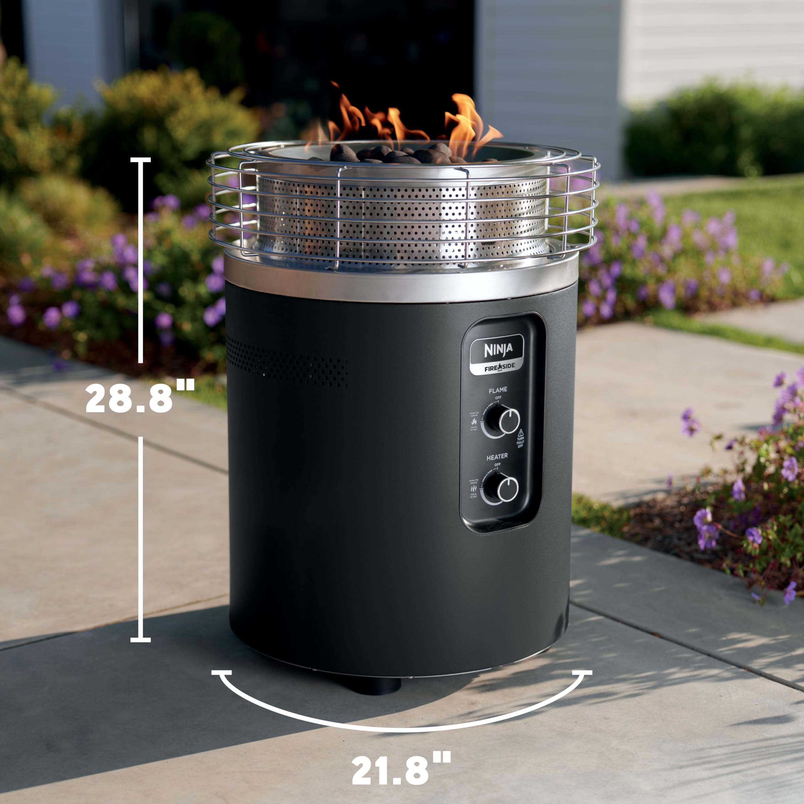 Ninja Fireside360 Smokeless Outdoor Fire Pit & Patio Heater – 3 Modes (Flame, Heat, Both), 80,000 BTUs, Propane Powered, Weather-Resistant, Hassle-Free Dial Control, OF101C (Canadian Version) 🍁 All In One Marketplace Canada
