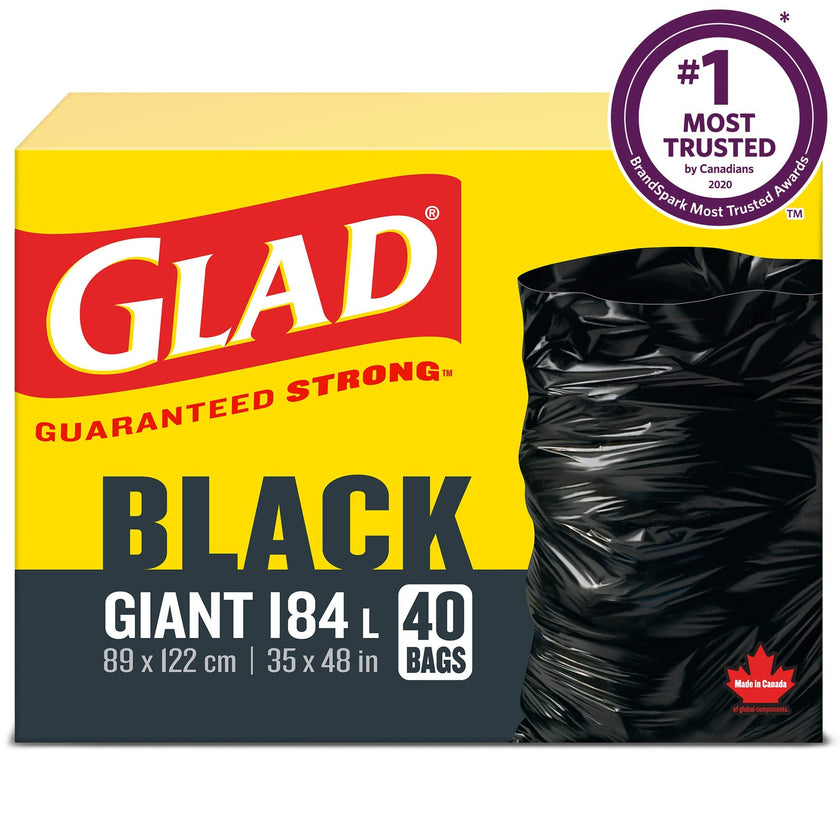 Glad Black Garbage Bags - Giant 184 Litres - 40 Trash Bags Made in Canada of Global Components 🍁 All In One Marketplace Canada
