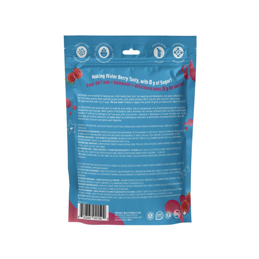 Organika Kids Electrolytes Powder Sticks - Sugar-Free Hydration + Immune support with 100% of daily Vitamin C, Minerals and Prebiotic Fibre | Raspberry Rush Flavour - 3.5g x 20 sachets 🍁 All In One Marketplace Canada