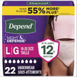 Depend Adult Incontinence Underwear, Overnight, Large, Blush, 22 Count 🍁 All In One Marketplace Canada
