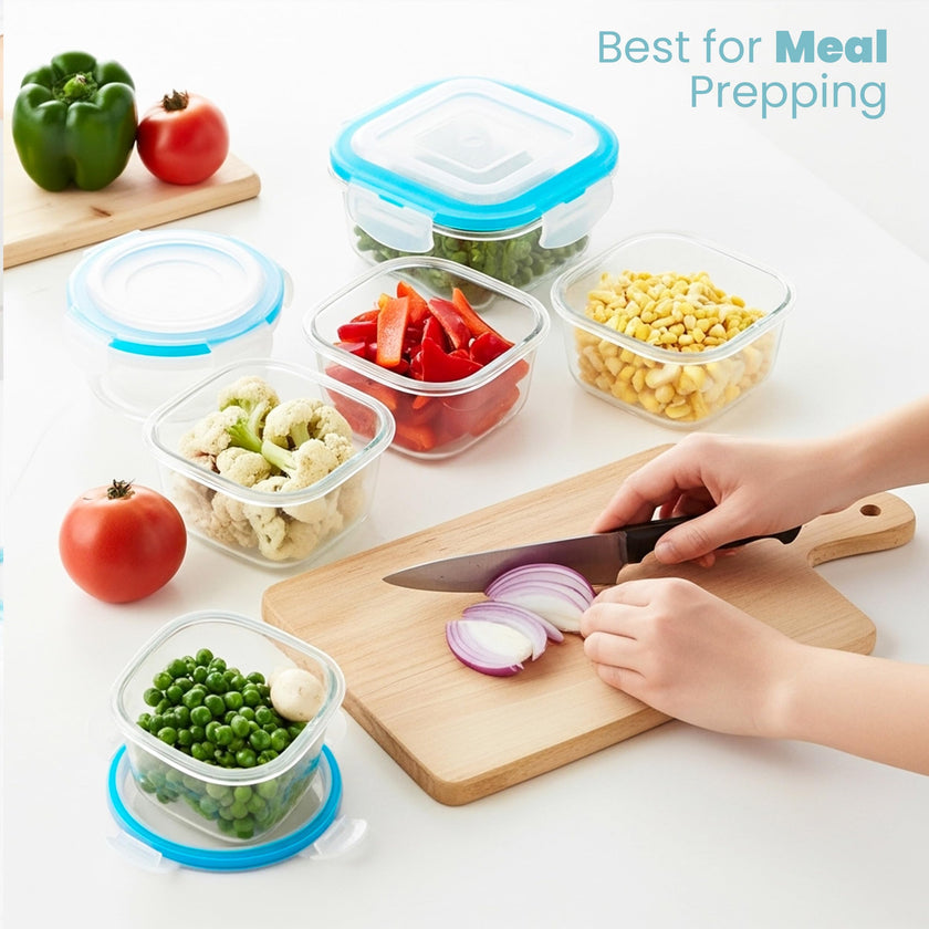 KICHLY 9 Pack Glass Container Food Storage with Airtight Lids, Leakproof Lunch Boxes, BPA-Free, Large, Small and Round Meal Prep Glass Storage Containers, Microwave Safe 🍁 All In One Marketplace Canada