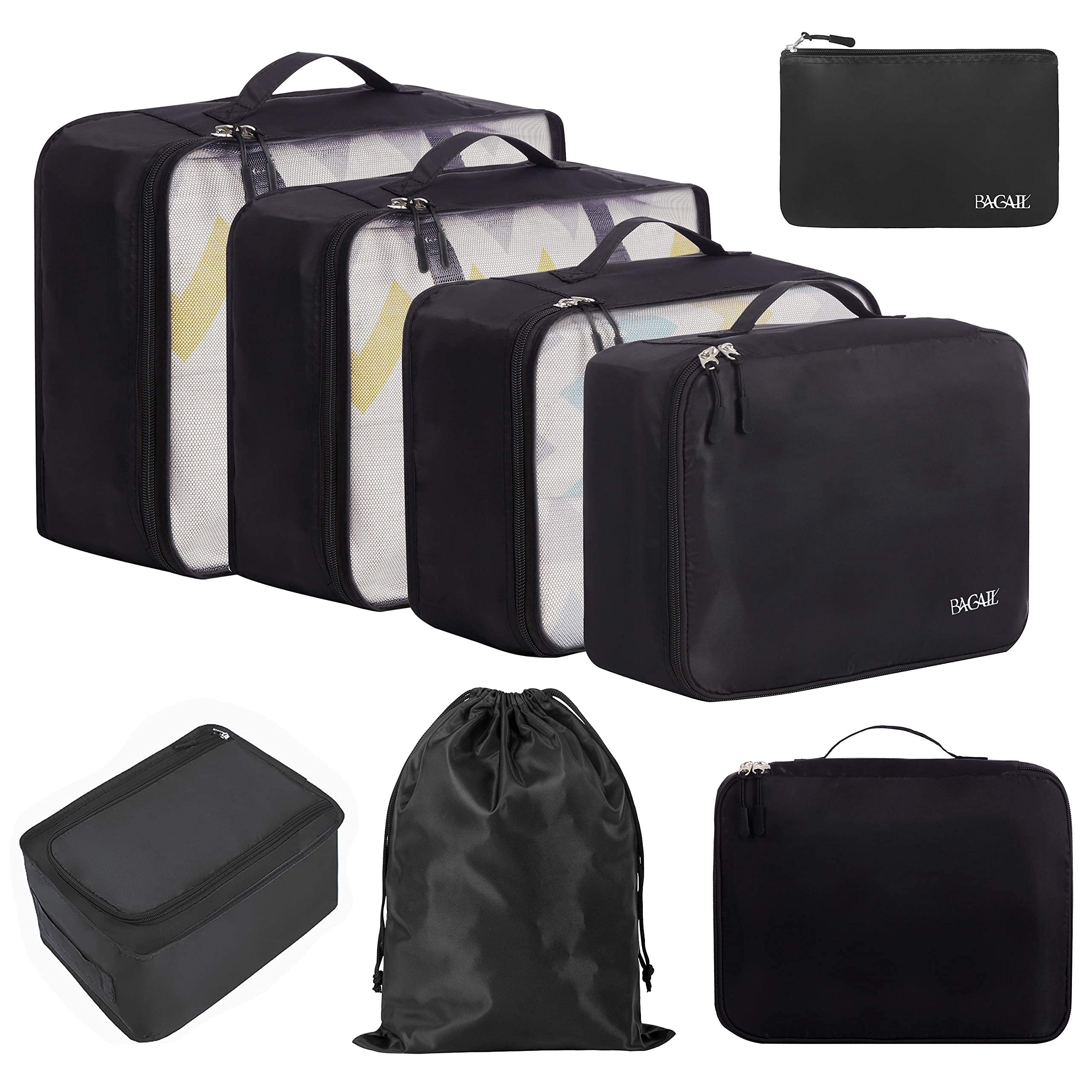 BAGAIL 8 Set Packing Cubes, Lightweight Travel Luggage Organizers with Shoe Bag, Toiletry Bag & Laundry Bag (Jet Black) 🍁 All In One Marketplace Canada