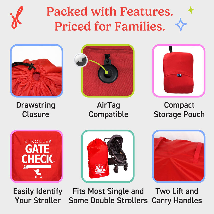 J. L. Childress Gate Check Air Travel Bag for Standard and Double Strollers, Red 🍁 All In One Marketplace Canada