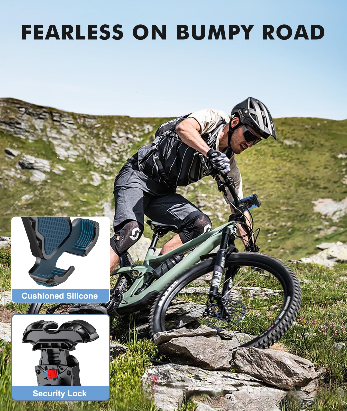WOCBUY Bike Phone Mount, Upgrade [1s Lock][Secure Protection] Motorcycle Phone Mount, [360° Rotatable] Phone Holder for Bike Handlebar Compatible with iPhone/Samsung 4.7-6.8