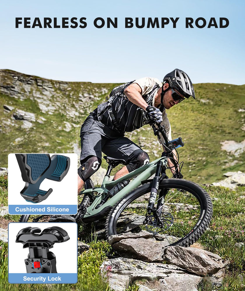 WOCBUY Bike Phone Mount, Upgrade [1s Lock][Secure Protection] Motorcycle Phone Mount, [360° Rotatable] Phone Holder for Bike Handlebar Compatible with iPhone/Samsung 4.7-6.8