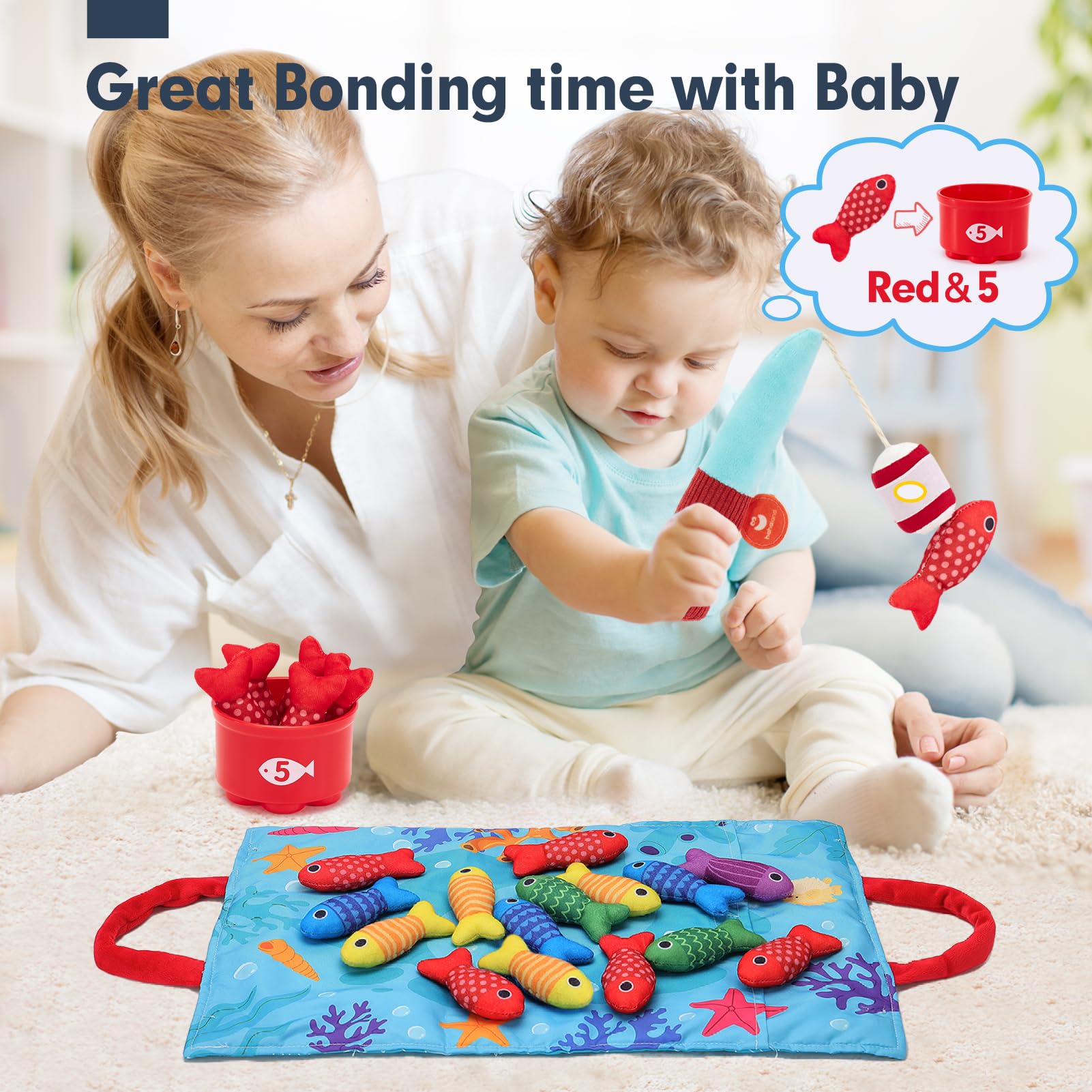 hahaland Montessori Toys for 1 Year Old - Toddler Toys for 1 2 Year Old Boys Girls Toy, Montessori Educational Baby Toy 6-12-18 Months, 10 in 1 Fishing Game with Baby Stacking Cups 🍁 All In One Marketplace Canada