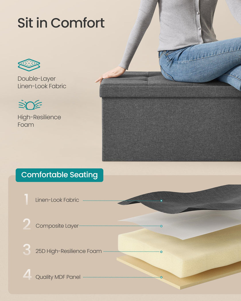 SONGMICS 110 cm Folding Storage Ottoman Bench, Padded Seat 🍁 All In One Marketplace Canada