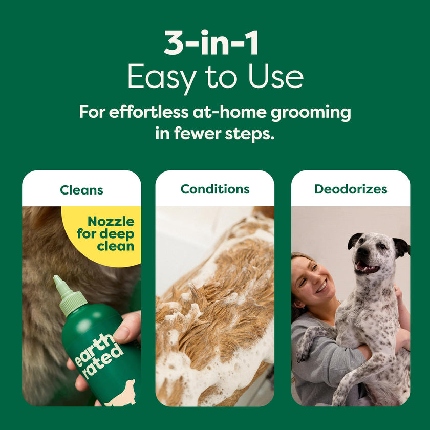Earth Rated (A Canadian Company), 3-in-1 Deshedding Dog Shampoo and Conditioner, Deodorizing Oatmeal Shampoos for Dogs and Puppies, Great for Smelly Pets, White Tea and Basil Scent, 473 ml 🍁 All In One Marketplace Canada