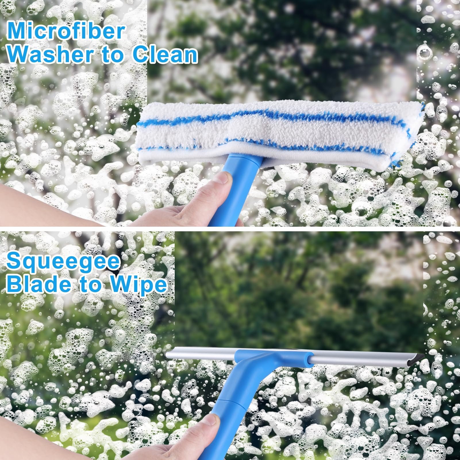 Mitclear Window Cleaner with Long Handle(57IN), Glass Cleaning Tools with Silicone Squeegee & Microfiber Scrubber, Window Cleaning Kit for Shower Glass Mirror Door Car 🍁 All In One Marketplace Canada