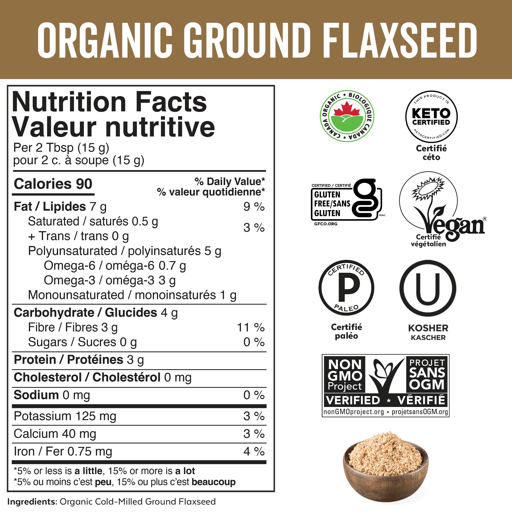 Viva Naturals Canadian-Made Organic Ground Flaxseed - Premium Flax Seeds for Baking, Smoothies - Certified Organic, Non-GMO, Keto & Vegan Friendly Graine De Lin 425 g (15 oz) 🍁 All In One Marketplace Canada