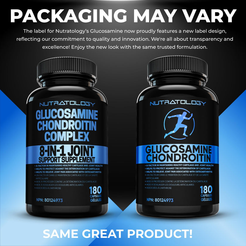 Nutratology® Glucosamine Joint Supplement with Chondroitin, MSM & Turmeric | Canadian-Made | Joint Pain Relief Supplements - 1500MG Glucosamine - Supports Healthy Joints & Cartilage - 180 Capsules 🍁 All In One Marketplace Canada