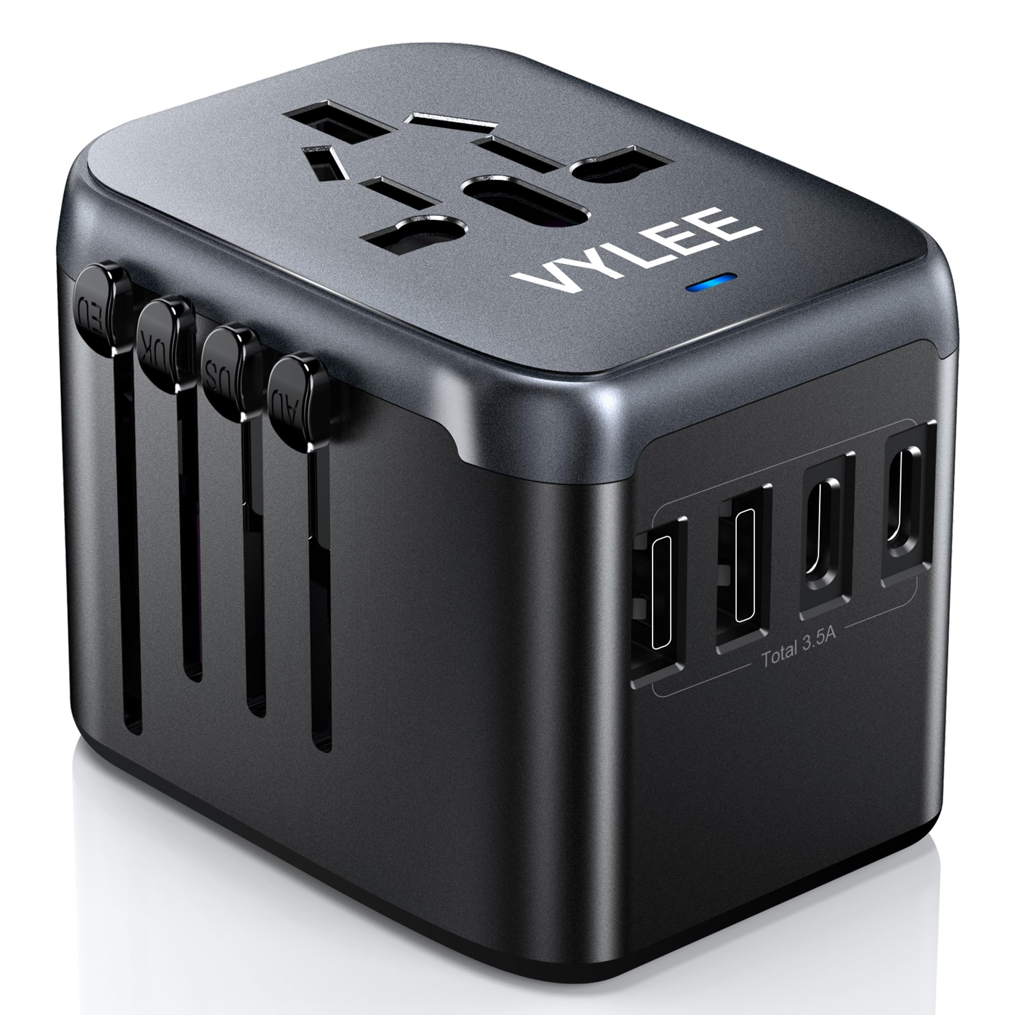 VYLEE Universal International Power Travel Plug Adapter, 5 in 1 European Travel Plug Adapter W/ 3.5A 2xUSB-A and 2xUSB C Wall Charger and Worldwide AC Outlet for Europe USA UK AUS Asia (Black Grey) 🍁 All In One Marketplace Canada