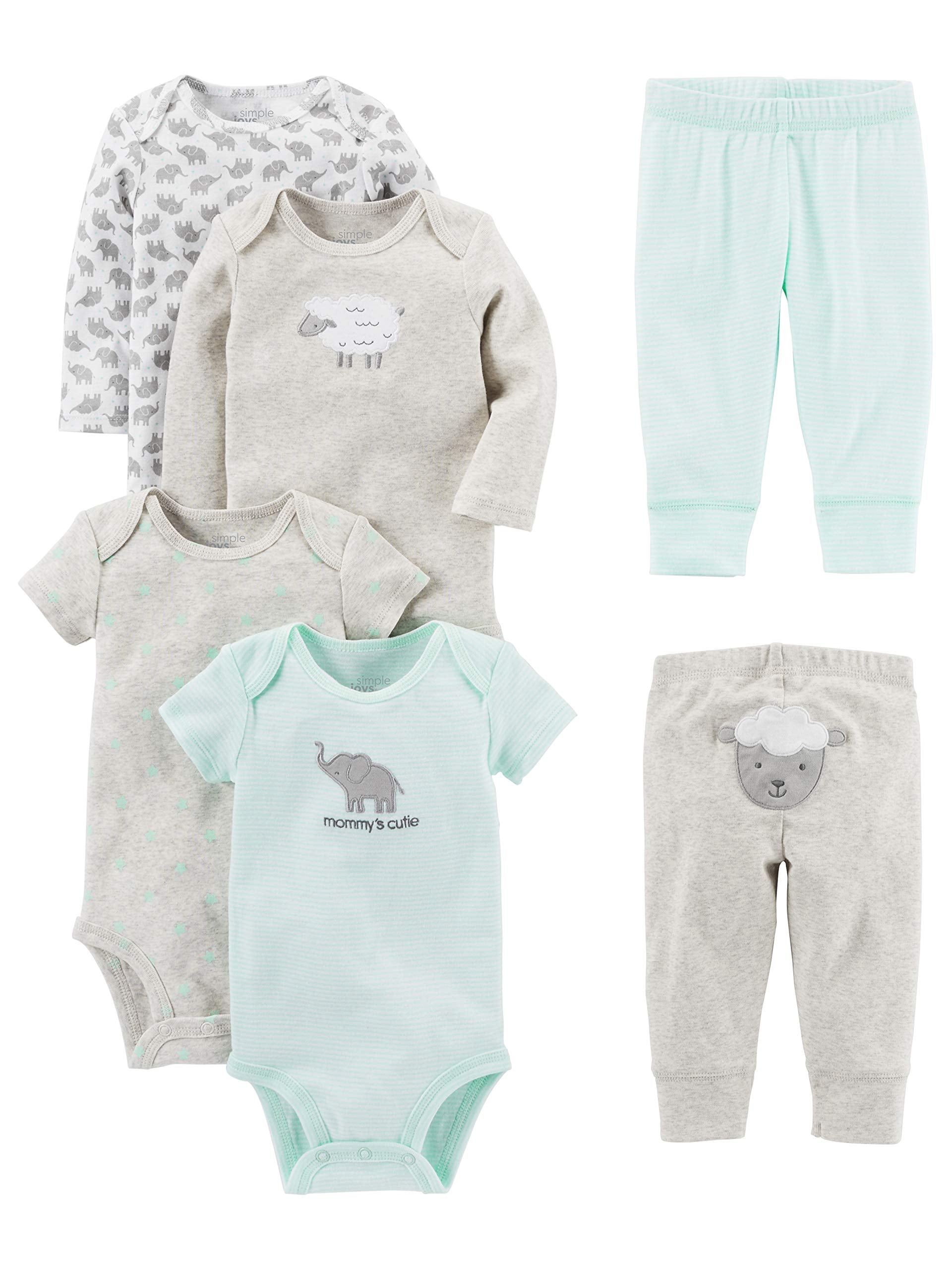 Simple Joys by Carter's Baby 6-Piece Neutral Bodysuits (Short and Long Sleeve) and Pants Set, Gray Lamb, 3-6 Months 🍁 All In One Marketplace Canada