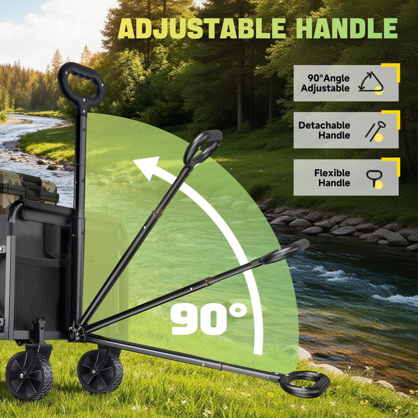 100KG Collapsible Foldable Wagon Carts - Heavy Duty Portable Folding Utility Wagons with All-Terrain Wheels for Grocery Sports Shopping Camping Garden Beach, 2 Drink Holders/Lightweight/Black 🍁 All In One Marketplace Canada