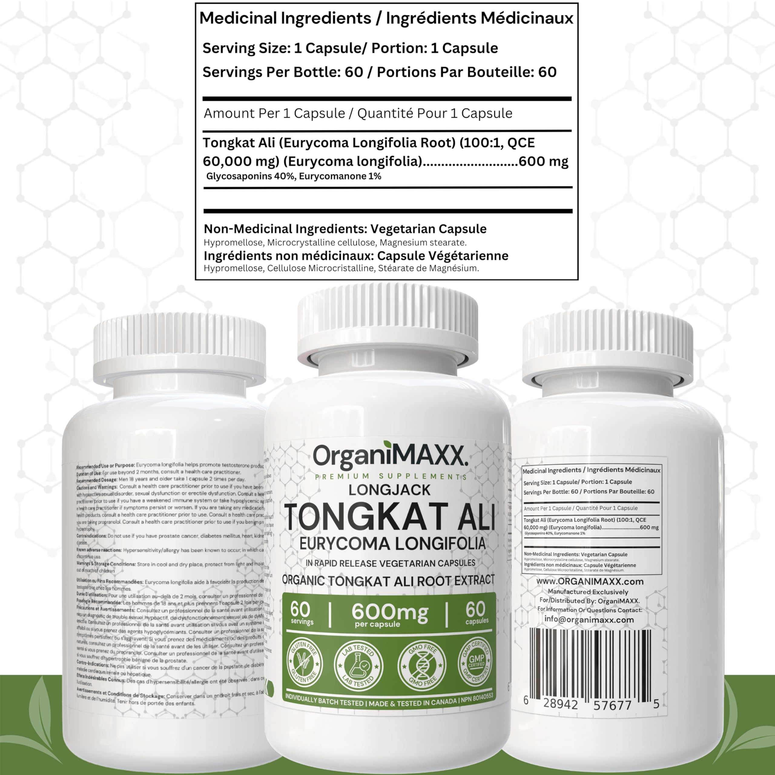 6X Strength Tongkat Ali 600 MG PER SINGLE CAPSULE 60,000 MG Equivalent 100:1 Extract Ratio Highest Potency, OrganiMAXX Longjack Eurycoma Longifolia Non-GMO Premium Tongkat Ali Supplement For Men. 🍁 All In One Marketplace Canada