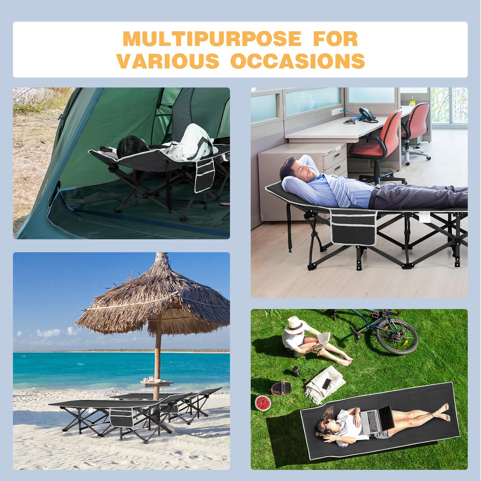Overmont Portable Folding Camping Cot - 28” Extra Wide Portable Sleeping Cot Load 550 LBS with Carry Bag for Outdoor Travel Home Office Nap, Black 🍁 All In One Marketplace Canada