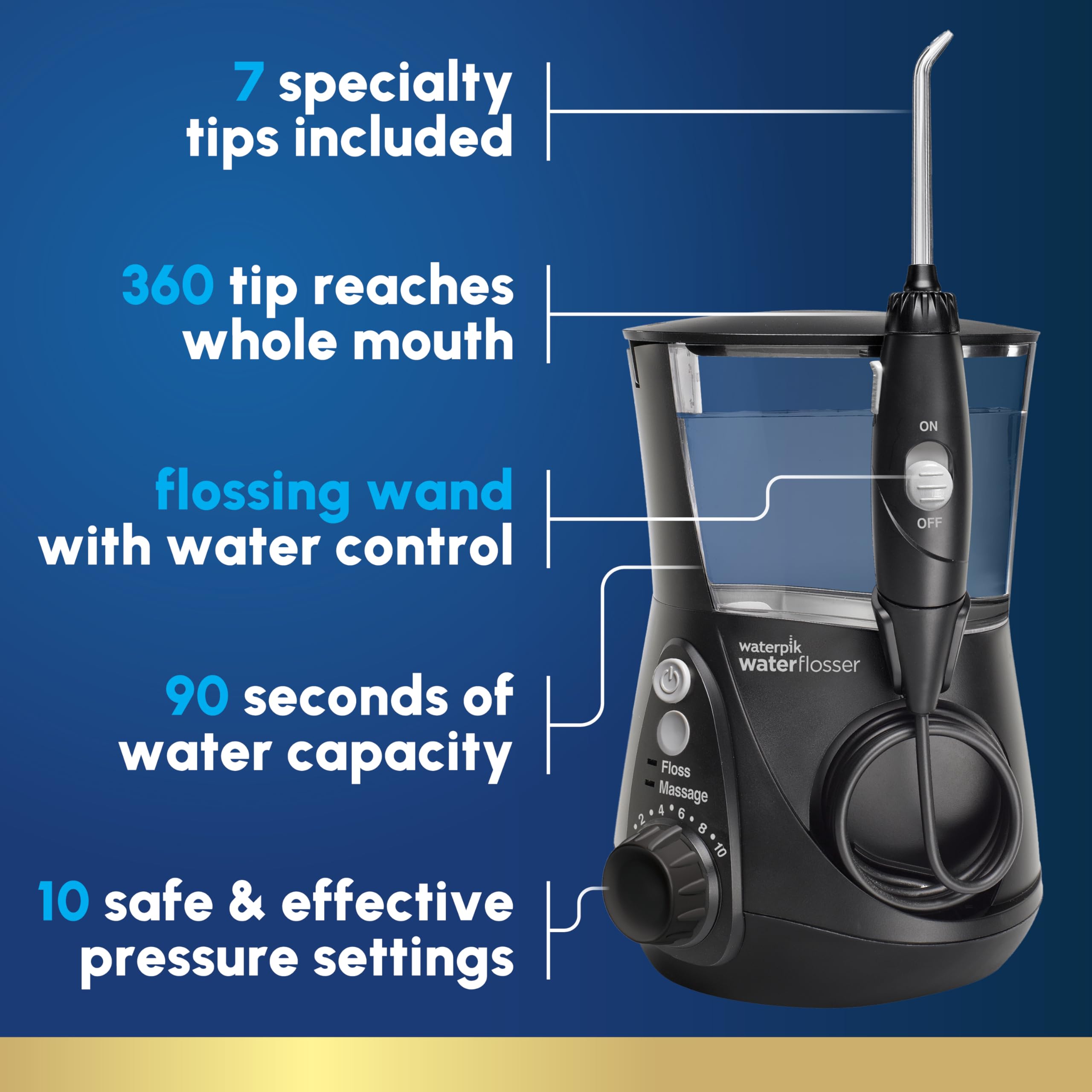 Waterpik Aquarius Water Flosser For Teeth Cleaning, Gums, Braces, Dental Care, Electric Power With 10 Settings, 7 Tips For Multiple Users & Needs, CDA Validated, Black WP-662, Packaging May Vary 🍁 All In One Marketplace Canada