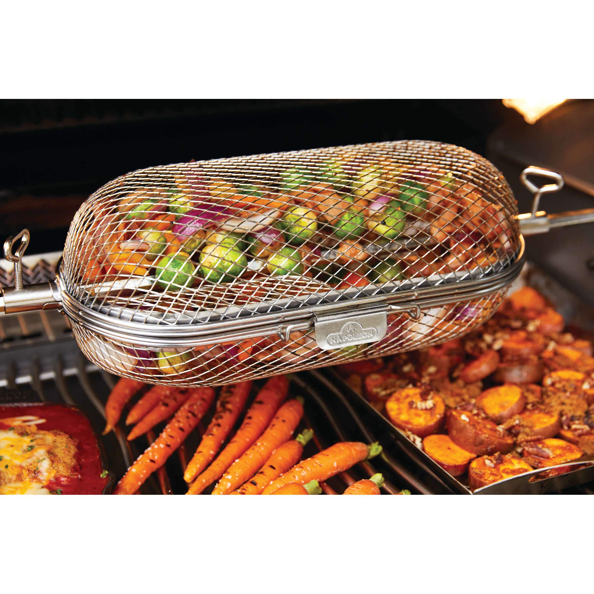 Napoleon Rotisserie Grill Basket Accessory in Stainless Steel - 64000 - Fits All Standard Spit Rods, Best for Even Cooking of Wings, Fries and Roasted Veggies 🍁 All In One Marketplace Canada