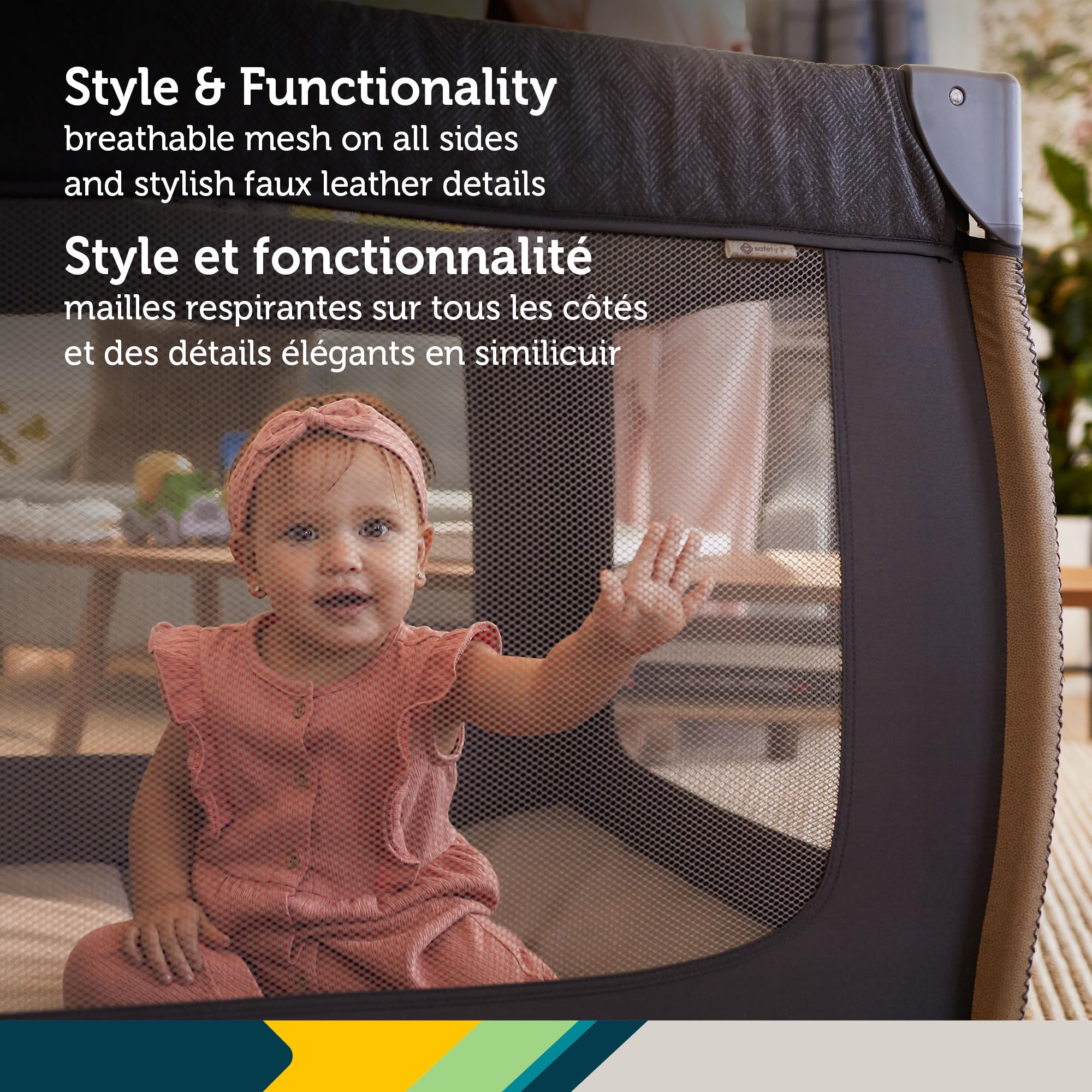 Safety 1st Amherst Baby Playard – 3-in-1 Travel-Ready Playard, Bassinet & Changer with Storage, Toy Bar – for Newborn to Toddler – Stardust 🍁 All In One Marketplace Canada