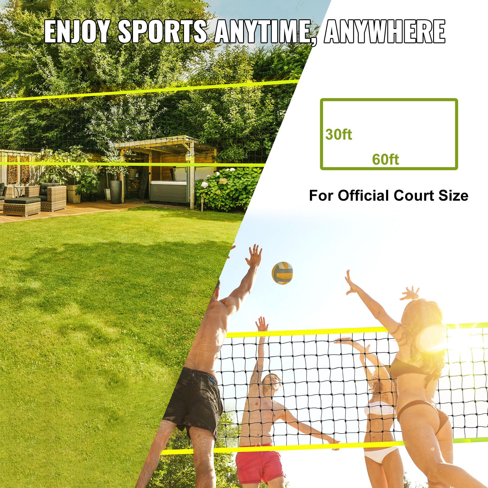 VEVOR Outdoor Portable Volleyball Net System, Adjustable Height Steel Poles, Professional Volleyball Set with PVC Volleyball, Pump, Carrying Bag, Heavy Duty Volleyball Net for Backyard, Beach, Lawn 🍁 All In One Marketplace Canada