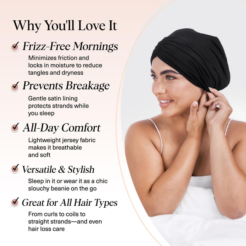 Kitsch Satin Lined Beanie - Softer Than Silk Beanie for Sleeping Women, Breathable Hair Cover for Sleeping, Slouchy Beanies, Bonnets for Women, Hair Wrap, Reduce Breakage for Frizz-Free Hairs - Black 🍁 All In One Marketplace Canada