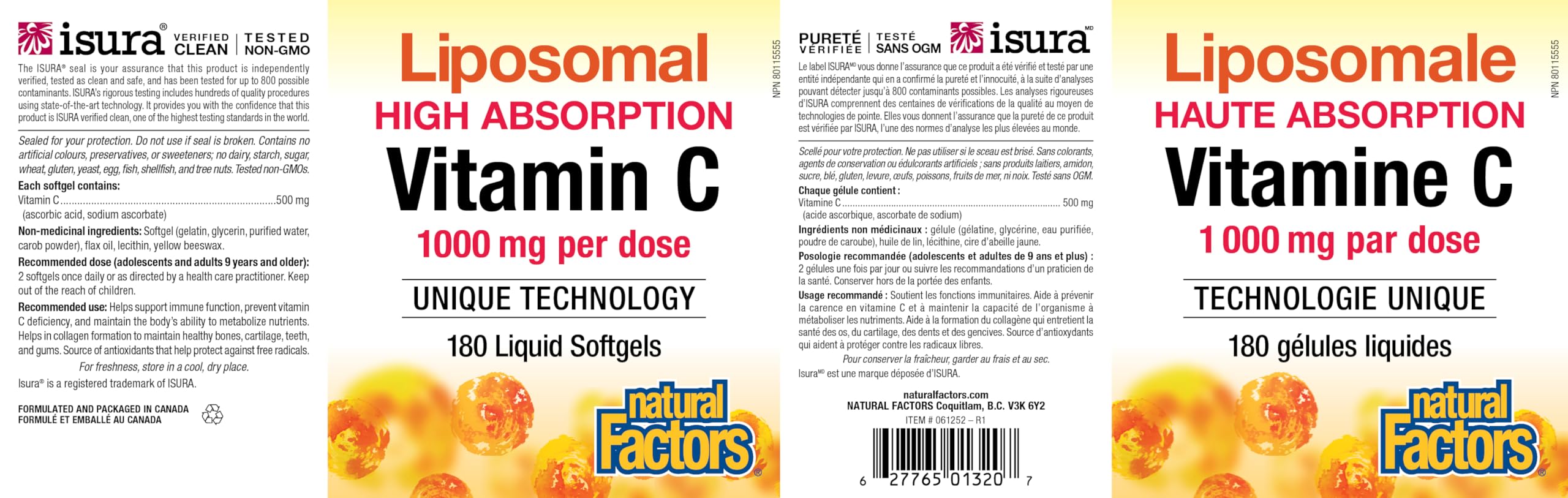 Natural Factors Liposomal Vitamin C, HIGH ABSORPTION, 180 Liquid Softgels, 1000 mg per Serving (2 Softgels), Immune Support, Antioxidants, Proudly Canadian 🍁 All In One Marketplace Canada