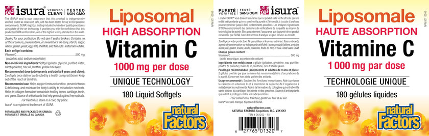 Natural Factors Liposomal Vitamin C, HIGH ABSORPTION, 180 Liquid Softgels, 1000 mg per Serving (2 Softgels), Immune Support, Antioxidants, Proudly Canadian 🍁 All In One Marketplace Canada