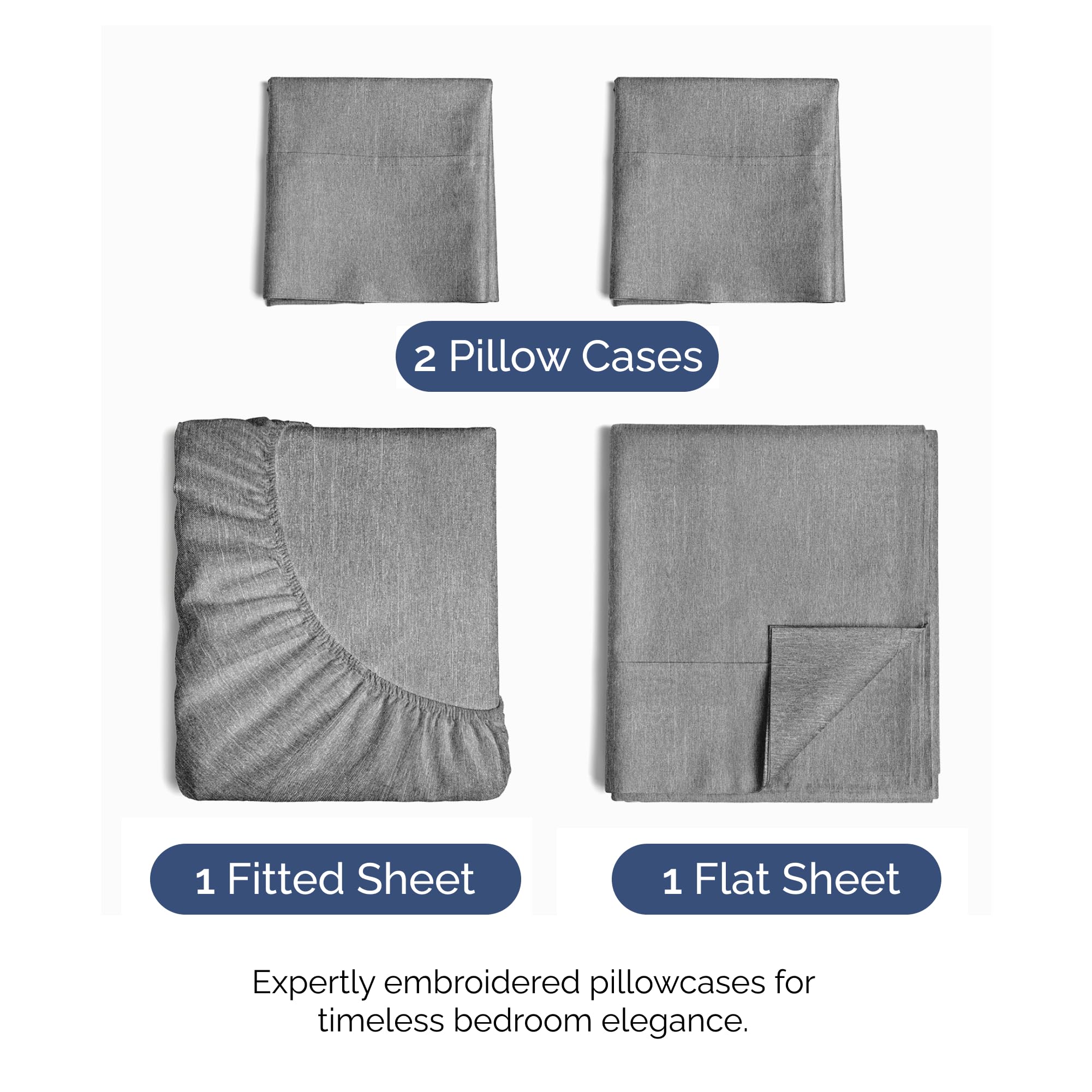 Queen Size 4 Piece Sheet Set - Comfy Breathable & Cooling Sheets - Hotel Luxury Bed Sheets for Women & Men - Deep Pockets, Easy-Fit, Soft & Wrinkle Free Sheets - Heathered Grey Oeko-Tex Bed Sheet Set 🍁 All In One Marketplace Canada