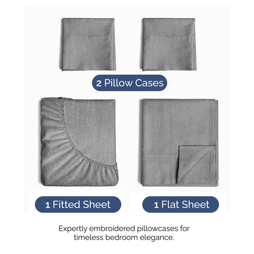 Queen Size 4 Piece Sheet Set - Comfy Breathable & Cooling Sheets - Hotel Luxury Bed Sheets for Women & Men - Deep Pockets, Easy-Fit, Soft & Wrinkle Free Sheets - Heathered Grey Oeko-Tex Bed Sheet Set 🍁 All In One Marketplace Canada