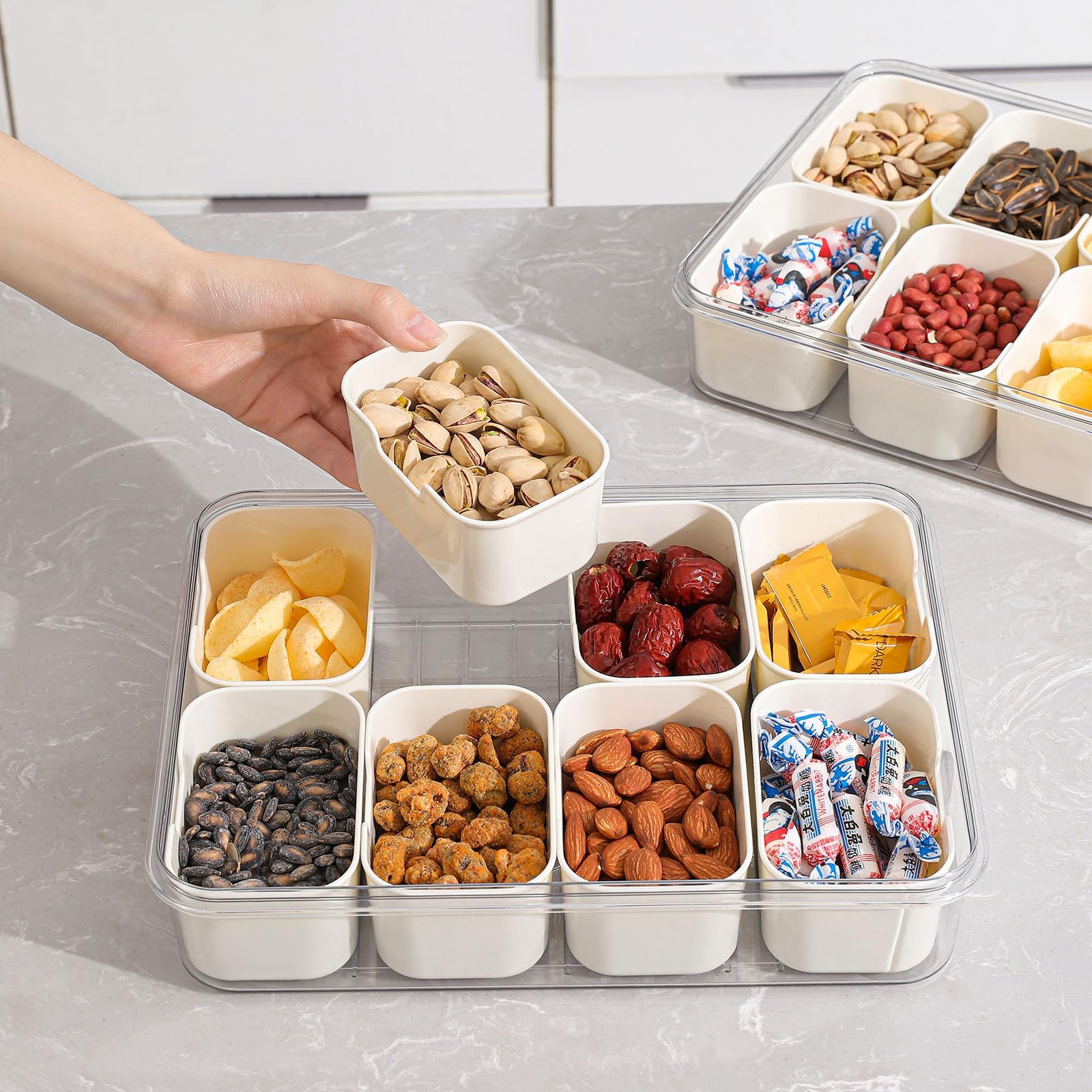 Snackle Box Container with Lid & Handle, Airtight Divided Snack Organizer, Portable Charcuterie Board for Travel, Road Trips, Picnic, Fruits, Veggies, Candy & Nuts, 2 Pack 🍁 All In One Marketplace Canada