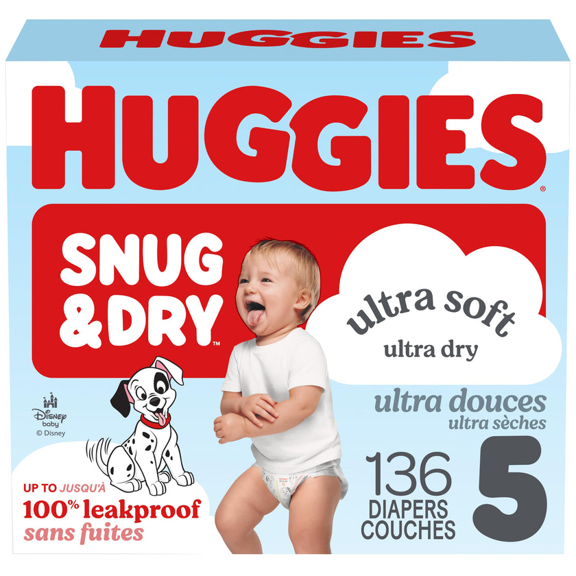 Huggies Size 5 Diapers, Snug & Dry Baby Diapers, Size 5 (25-37 lb.), 136 Count, Packaging May Vary 🍁 All In One Marketplace Canada