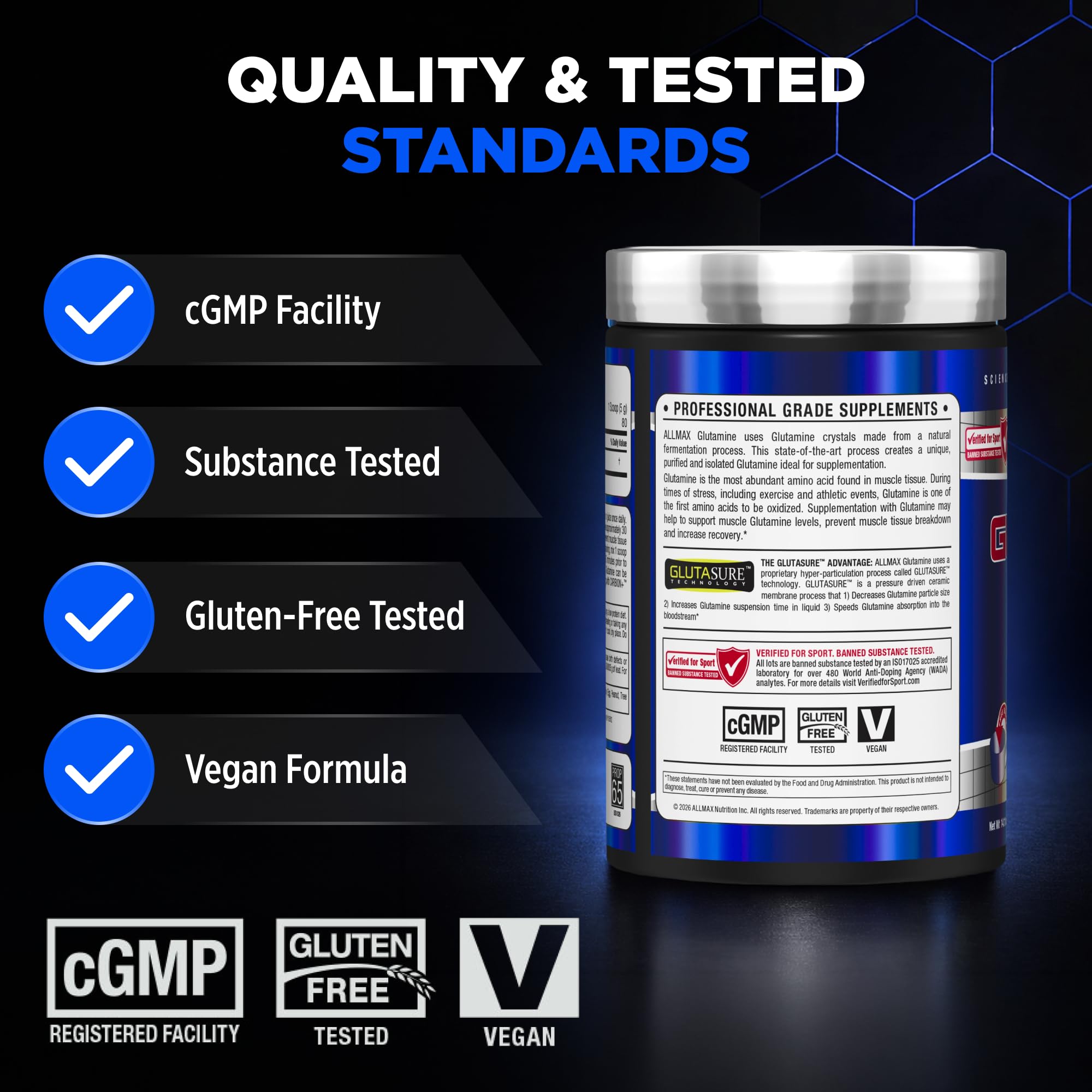 ALLMAX L-Glutamine Powder, Fermented, Unflavored, 400 g 🍁 All In One Marketplace Canada