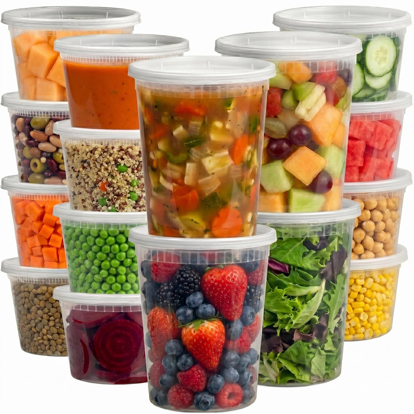 Deli Food Containers with Lids - (16 Sets) 8-32 Oz Quart Size & 8-16 Oz Pint Size Airtight Food Storage Takeout Meal Prep Containers, BPA-Free, Dishwasher, Microwave Safe 🍁 All In One Marketplace Canada