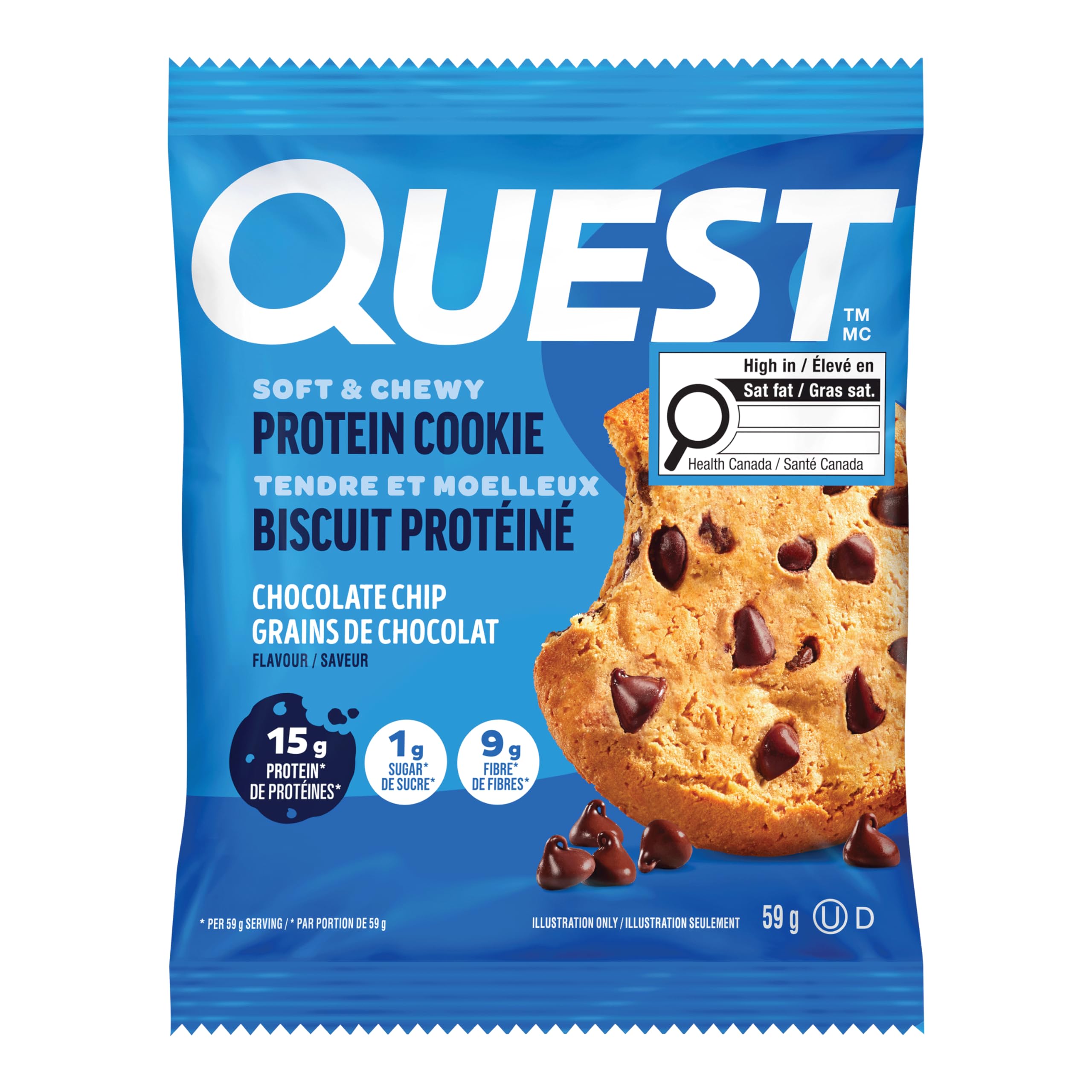Quest Nutrition Chocolate Chip Protein Cookie, High Protein, High Fibre, Low Sugar, Keto Friendly, 15g Protein, 1g Sugar, 12ct 🍁 All In One Marketplace Canada