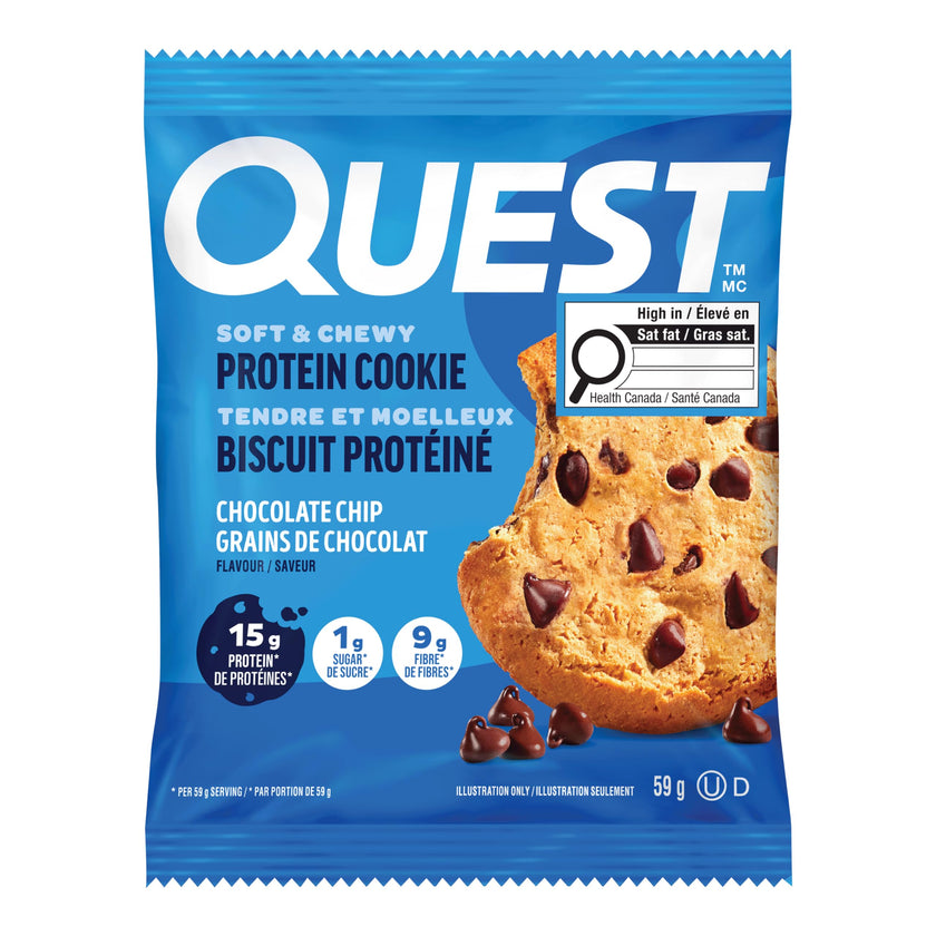 Quest Nutrition Chocolate Chip Protein Cookie, High Protein, High Fibre, Low Sugar, Keto Friendly, 15g Protein, 1g Sugar, 12ct 🍁 All In One Marketplace Canada