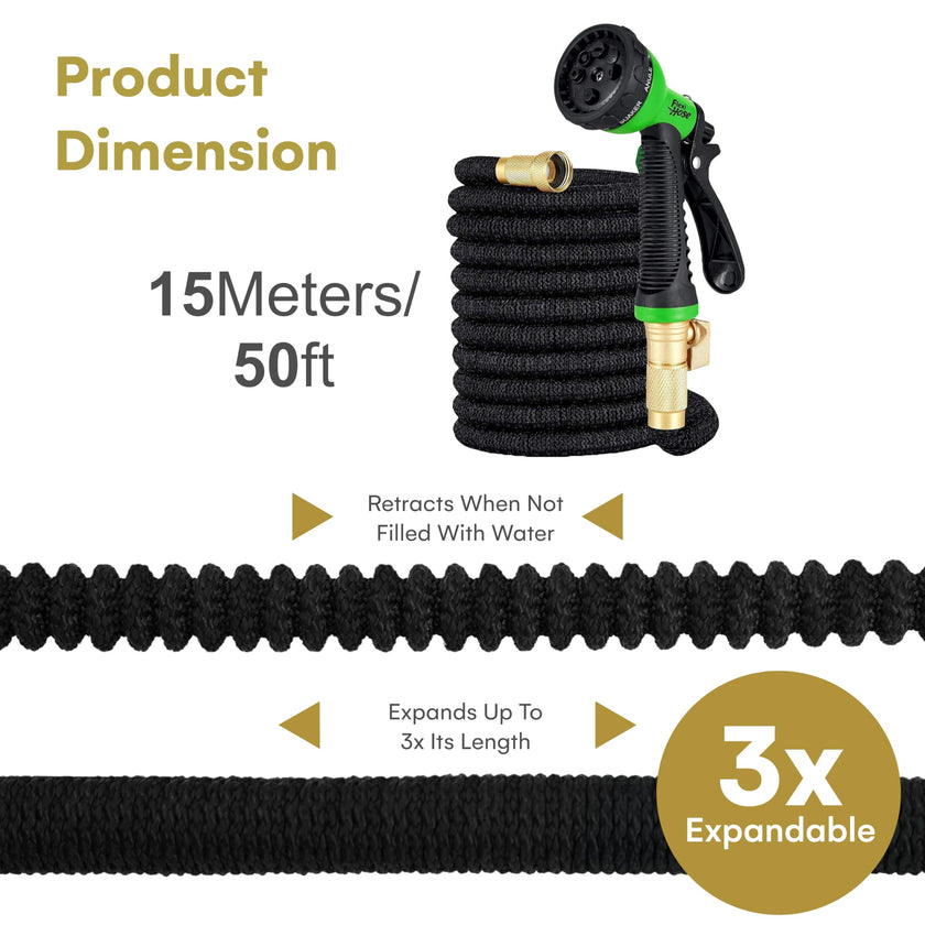 Flexi Hose with 8 Function Nozzle Expandable Garden Hose, Lightweight & No-Kink Flexible Garden Hose, 3/4 inch Solid Brass Fittings and Double Latex Core, 50 ft Black 🍁 All In One Marketplace Canada
