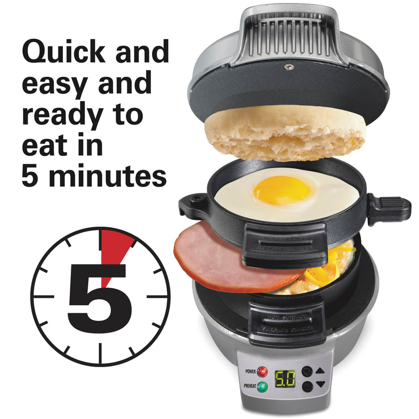 Hamilton Beach Breakfast Sandwich Maker with built in Digital Timer,600 W, PFAs Free, Silver (25478RC) 🍁 All In One Marketplace Canada