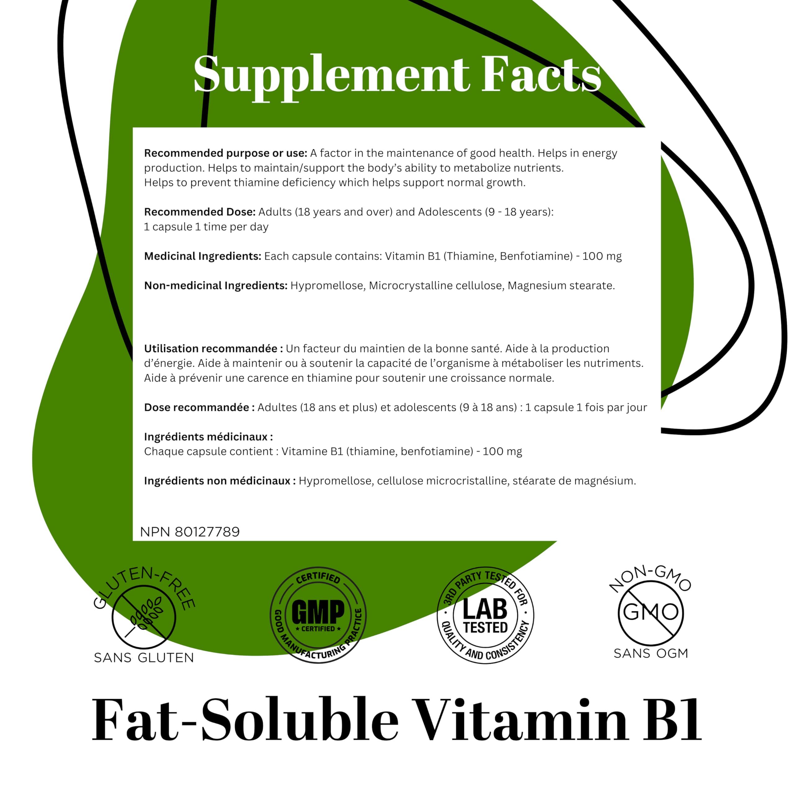 PUREFULLY Benfotiamine Vitamin B1/Thiamine 100mg, 120 Capsules - High Absorption Energy Support - Gluten Free, Non-GMO, Made in Canada 🍁 All In One Marketplace Canada