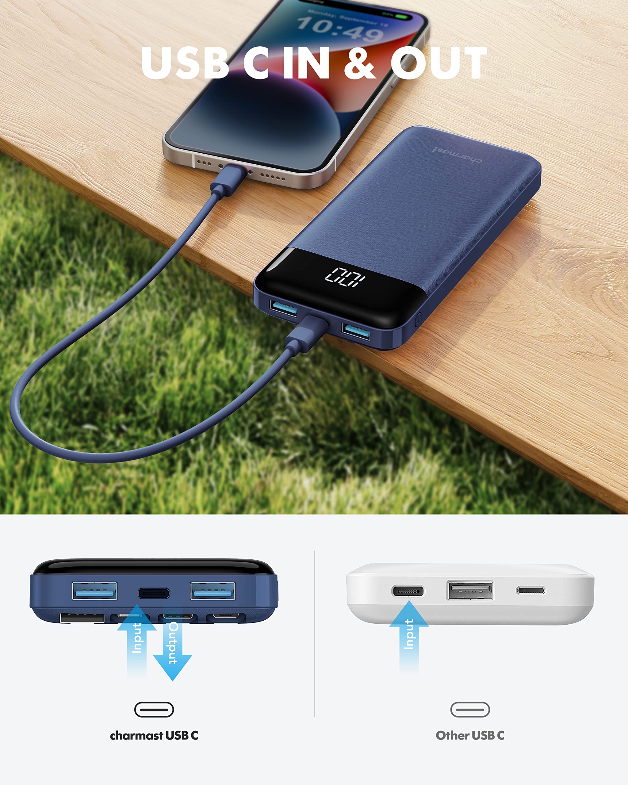 Charmast Portable Charger with Built in Cables, Power Bank with Cords Wires, Slim 10000mAh Travel Battery Pack 6 Outputs 3 Inputs 3A Fast Charging for Samsung Google Pixel LG Moto iPhone iPad 🍁 All In One Marketplace Canada