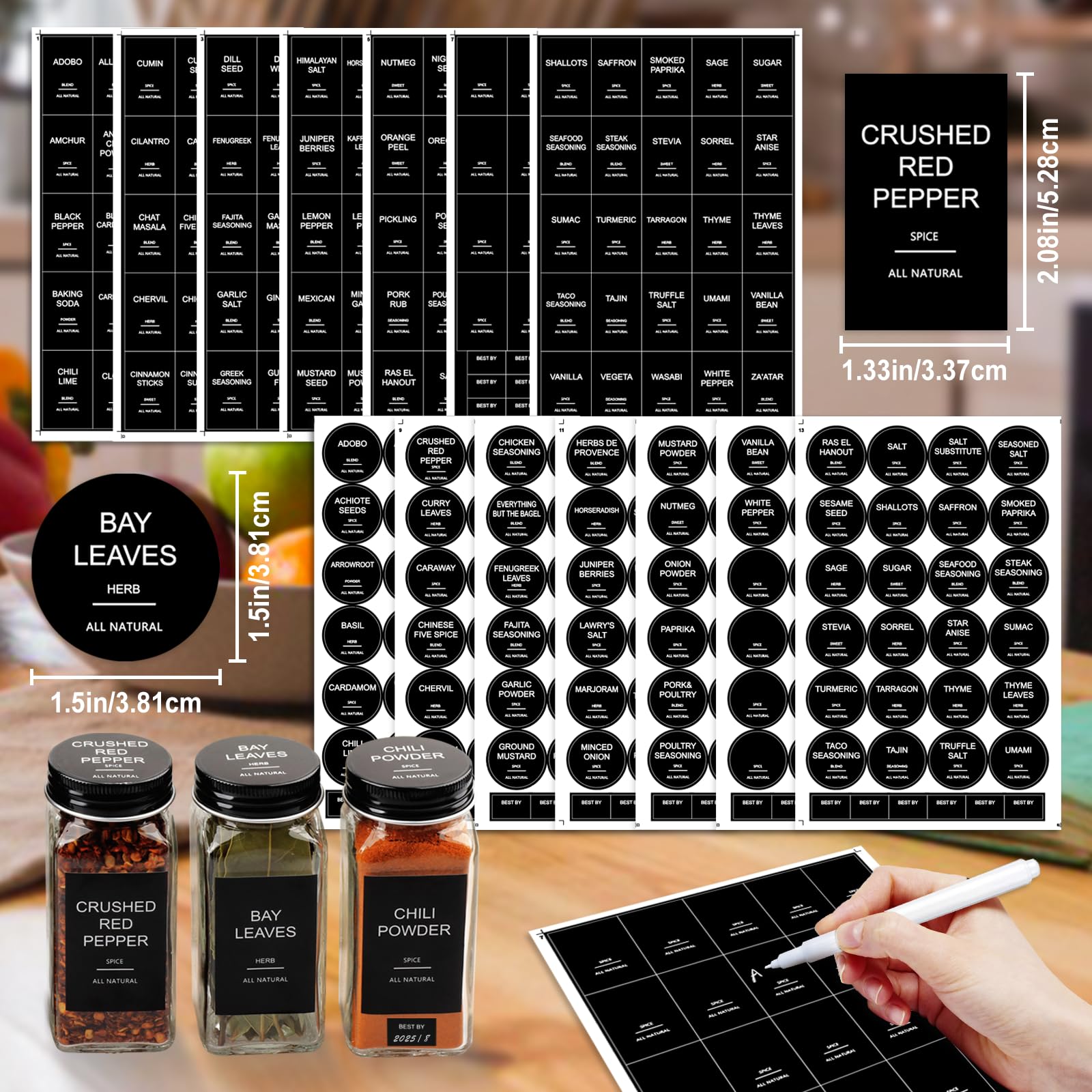 AISIPRIN 24 Pcs Glass Spice Jars with 398 Labels, 4oz Empty Square Containers Seasoning Bottles - Shaker Lids, Funnel, Brush and Marker Included(Black Metal Caps) 🍁 All In One Marketplace Canada